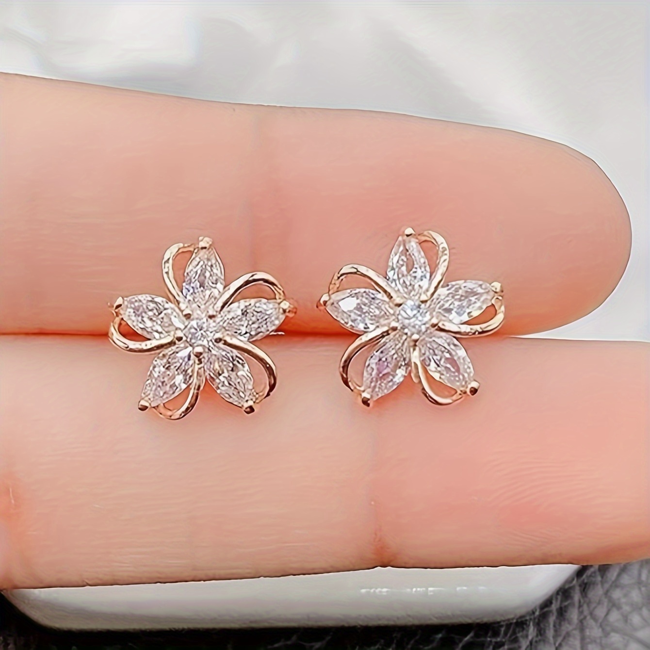 Floral Zirconia Stud Earrings - Women's Everyday & Party Accessory